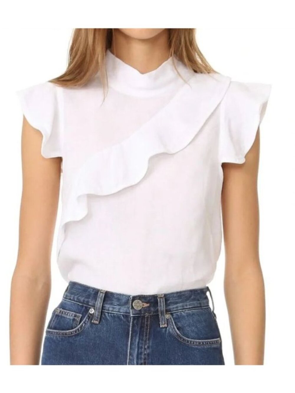 McGuire Denim Sorbonne Ruffle 100% Linen Top White Size XS